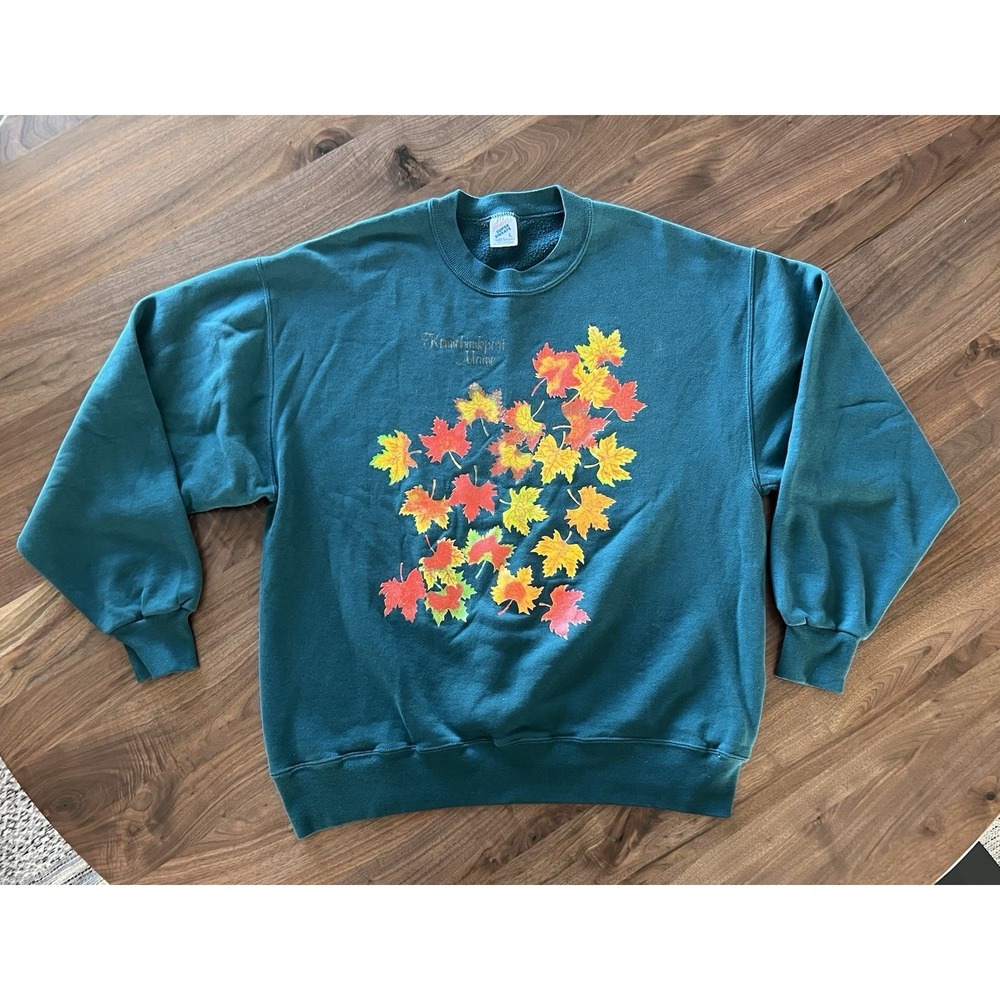 Grannycore Maine Leaf Crewneck Jerkers Sweater Size Large Made In USA